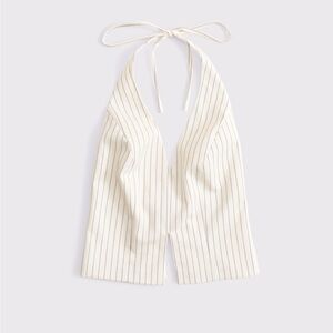 Abercrombie Tailored Halter Vest Cream Pinstripe